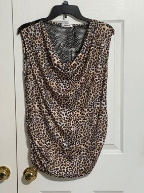 zeagoo Black Lace Overlay Tank with Leopard Trim